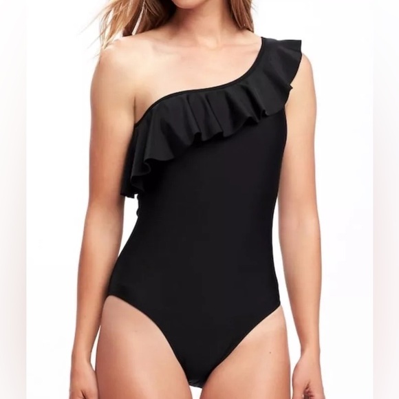 Old Navy Other - Old Navy Black Ruffled One-Shoulder Swimsuit for Women Small - OBO